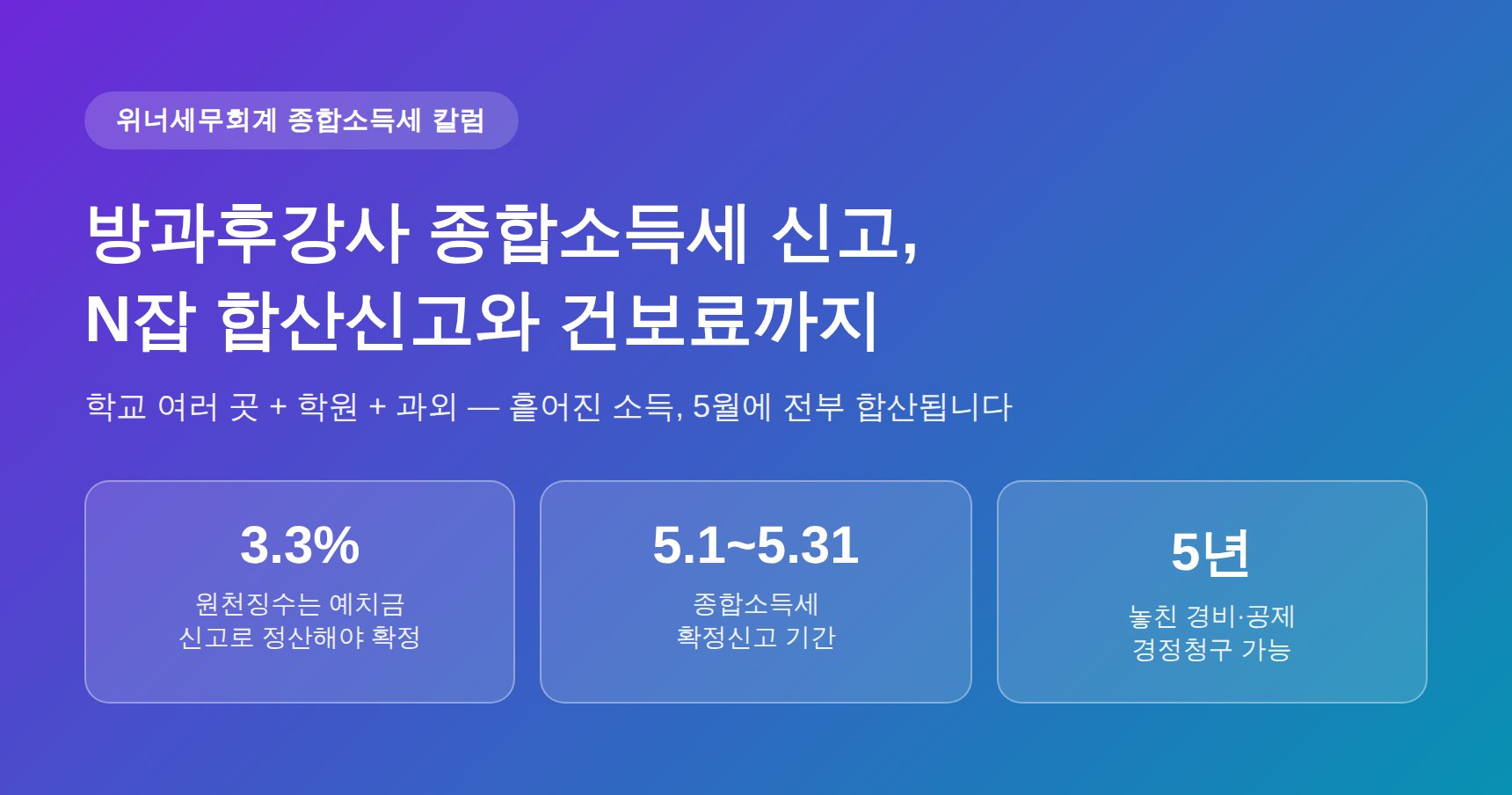 방과후강사 종합소득세 신고 세무사가 짚는 N잡 합산신고와 4대보험·건보료 주의점 (방과후강사 종소세 신고 세무사)