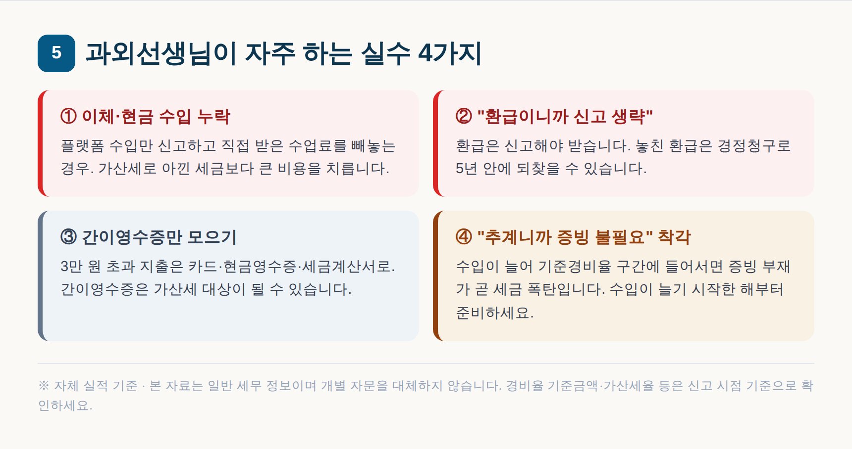 과외선생님 종소세 신고에서 자주 하는 실수 4가지 - 수입 누락 간이영수증 추계 증빙