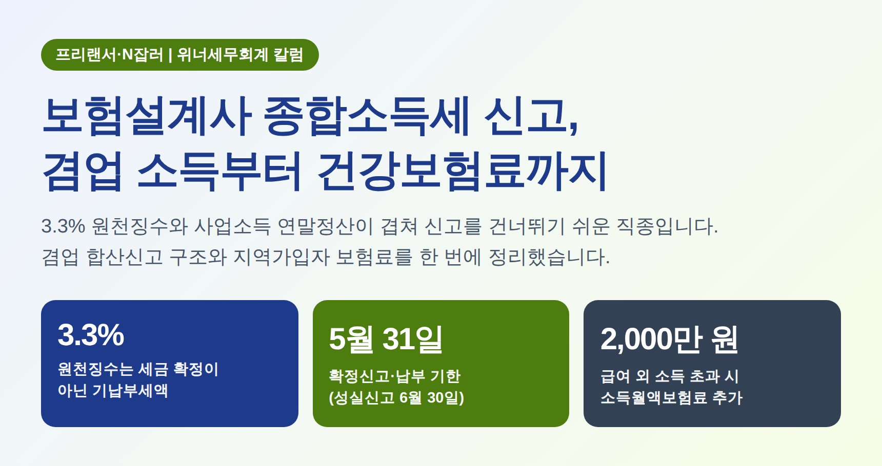 보험설계사 종합소득세 신고 세무사가 정리한 겸업 합산신고·건강보험료 체크리스트 (보험설계사 종소세 신고 세무사)