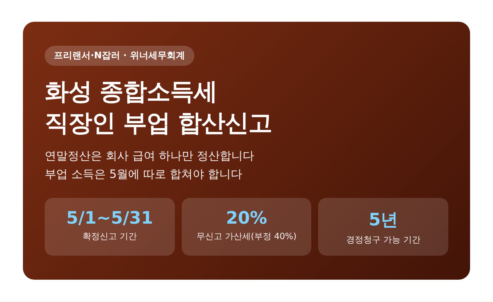 화성 종합소득세 세무사가 정리한 직장인 부업 합산신고 — 연말정산으로 끝나지 않는 이유 (화성 종소세 세무사)