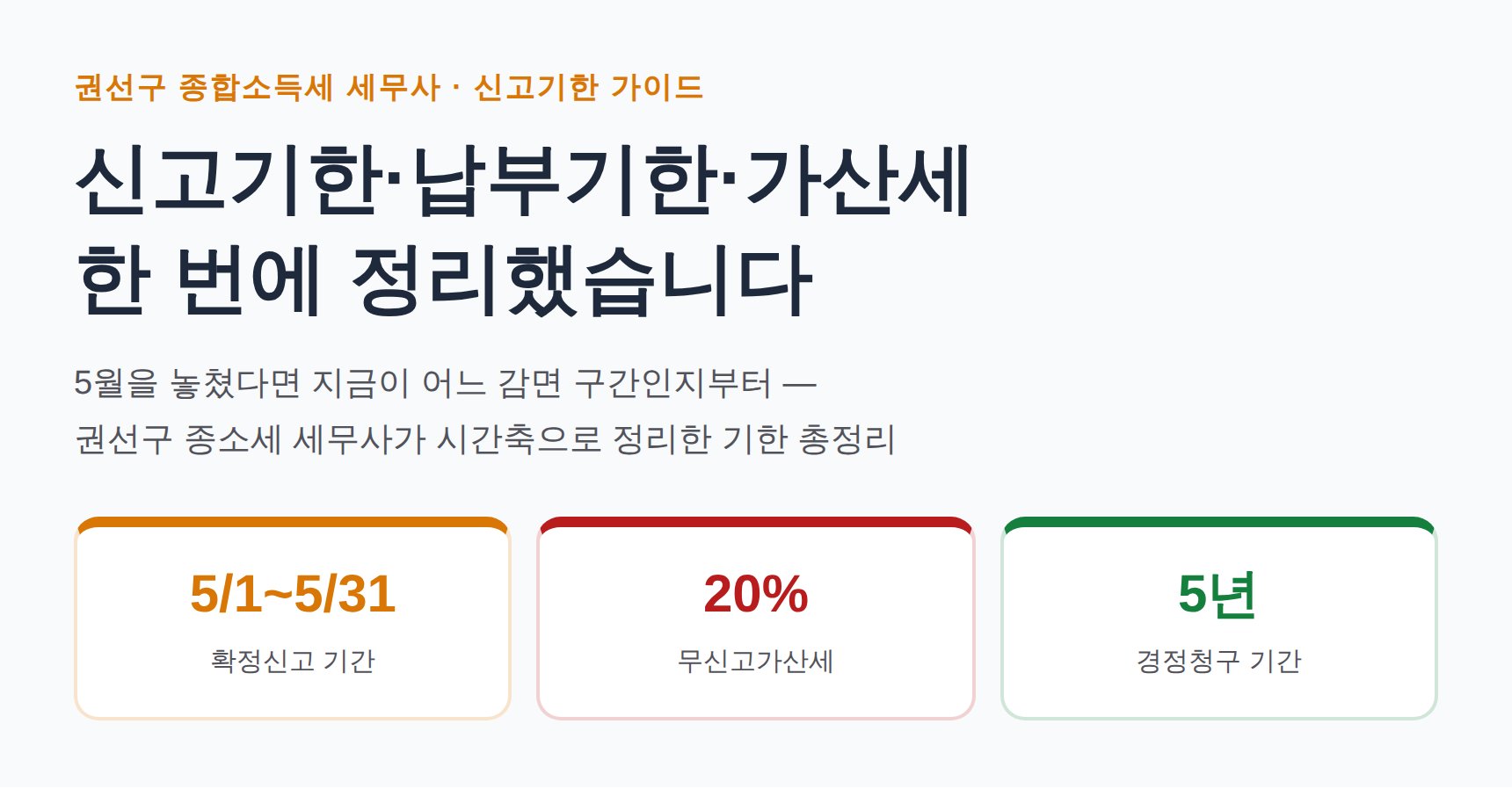 권선구 종합소득세 세무사가 정리한 신고기한·납부기한·가산세 총정리 (권선구 종소세 세무사)
