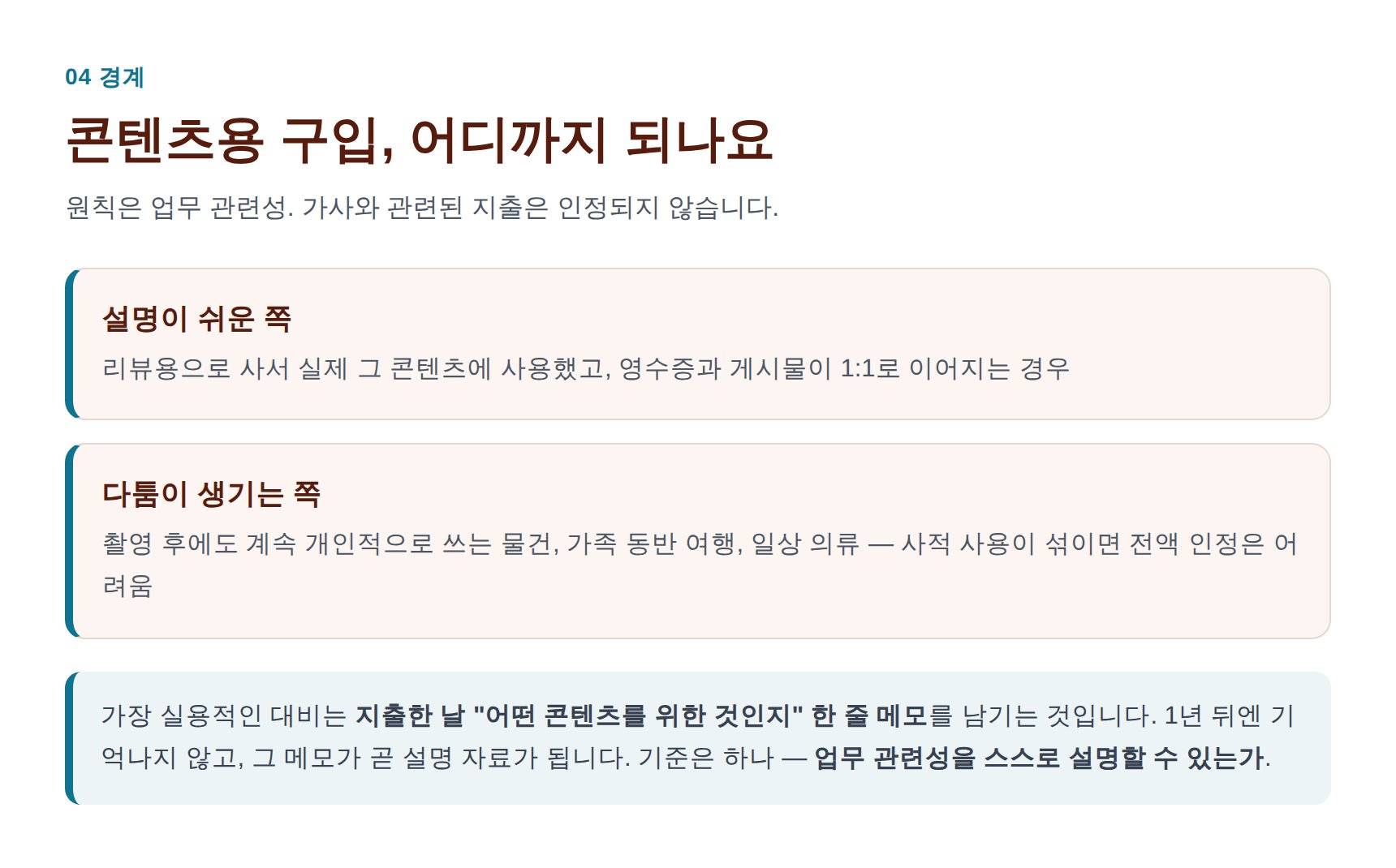 콘텐츠 제작용 구입비의 경비 인정 경계