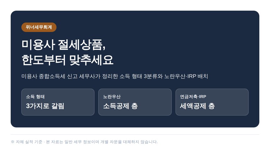 미용사 종합소득세 신고 세무사가 짚는 소득 형태별 절세상품 한도 (미용사 종소세 신고 세무사)