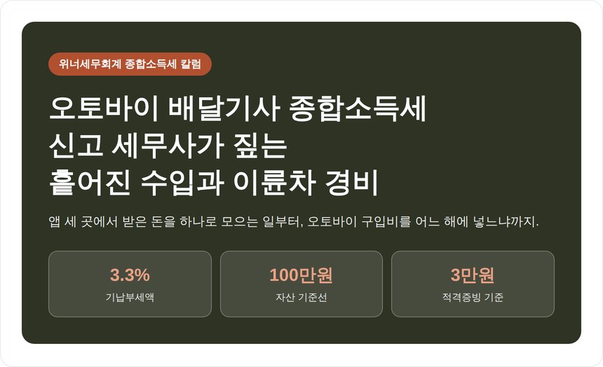 오토바이 배달기사 종합소득세 신고 세무사가 짚는 흩어진 수입과 이륜차 경비 (오토바이 배달기사 종소세 신고 세무사)