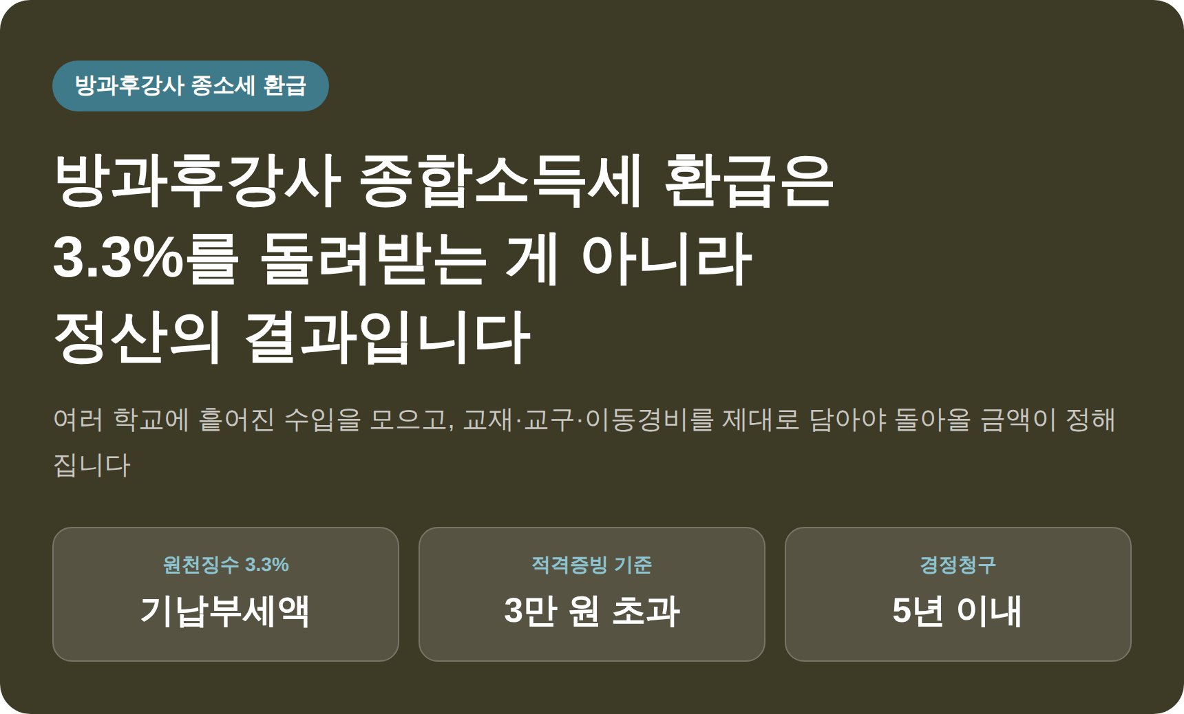 방과후강사 종합소득세 환급은 3.3%를 돌려받는 게 아니라 정산의 결과입니다 (방과후강사 종소세 환급)