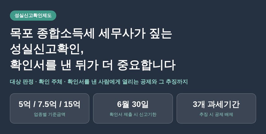 목포 종합소득세 세무사가 짚는 성실신고확인, 확인서를 낸 뒤가 더 중요합니다 (목포 종소세 세무사)