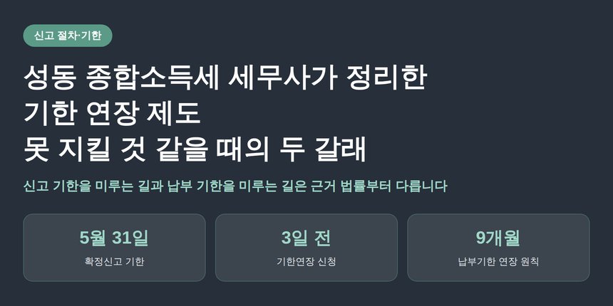 성동 종합소득세 세무사가 정리한 기한 연장 제도, 5월을 못 지킬 것 같을 때 (성동 종소세 세무사)