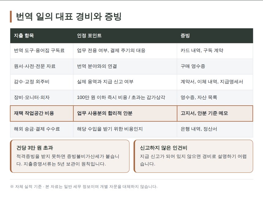 번역가 대표 경비 항목과 증빙 정리표