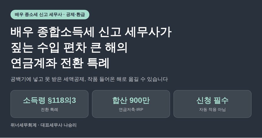 배우 종합소득세 신고 세무사가 짚는 수입 편차 큰 해의 연금계좌 전환 특례 (배우 종소세 신고 세무사)