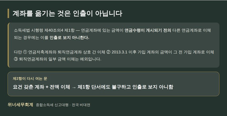 소득세법 시행령 제40조의4 연금계좌 이체는 인출이 아닌 원칙