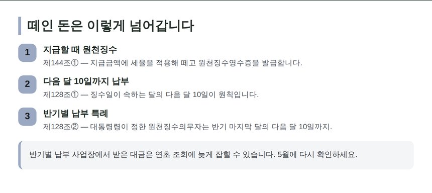 원천징수한 세액이 납부되는 흐름과 반기별 납부 특례