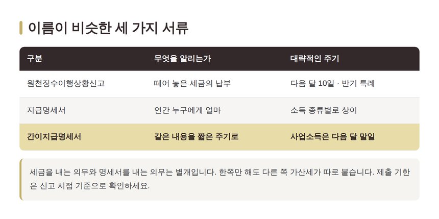 지급명세서와 간이지급명세서 제출 주기 비교표