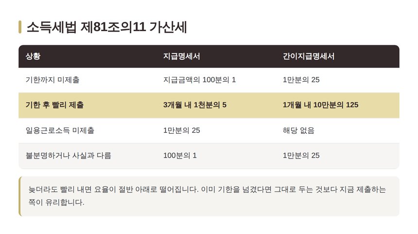 소득세법 제81조의11 지급명세서 제출 불성실 가산세 요율표