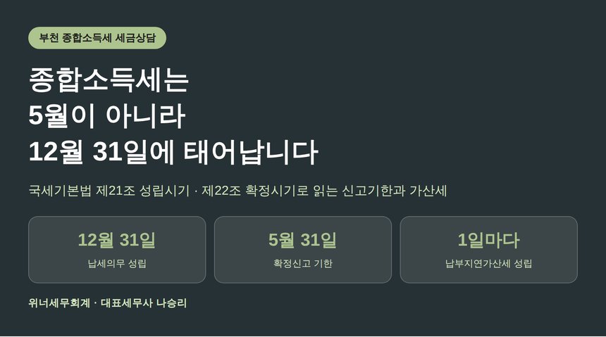 부천 종합소득세 세금상담, 세금은 5월이 아니라 12월 31일에 생깁니다 (부천 종소세 세금상담)