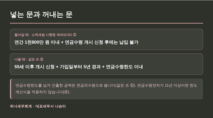 연금계좌 납입 한도와 연금수령 요건