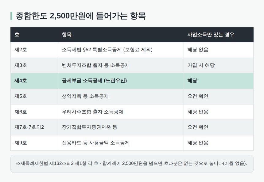 소득공제 종합한도 2500만원 대상 항목 목록