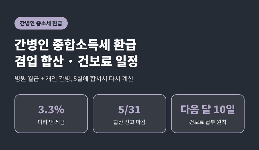 간병인 종합소득세 환급, 병원 월급과 개인 간병을 합칠 때 확인할 것 (간병인 종소세 환급)