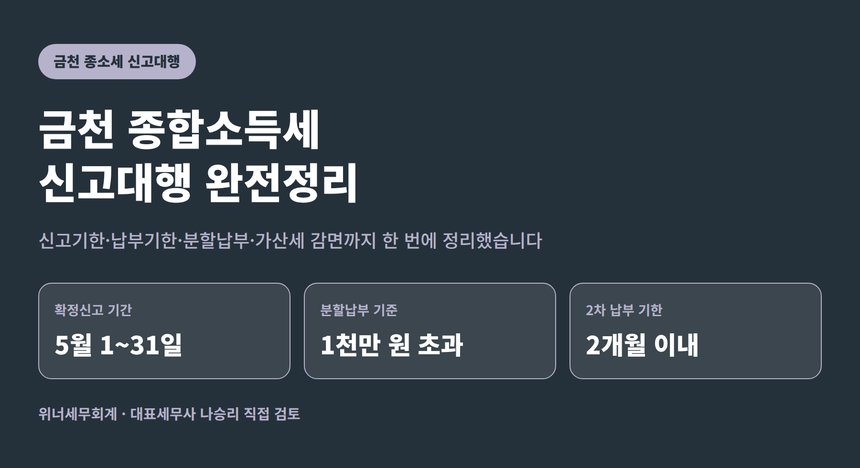 금천 종합소득세 신고대행, 신고기한·납부기한·분할납부까지 (금천 종소세 신고대행)