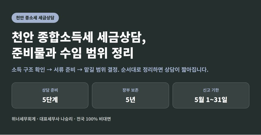 천안 종합소득세 세금상담, 준비물부터 수임 범위까지 (천안 종소세 세금상담)