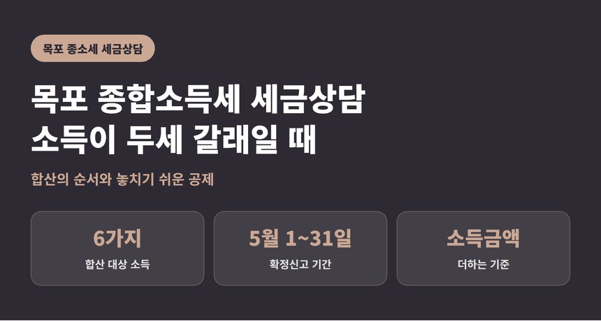 목포 종합소득세 세금상담 — 소득이 두세 갈래일 때 합산신고 순서와 떨어져 사는 가족 공제 (목포 종소세 세금상담)