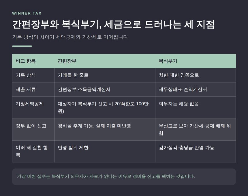 간편장부와 복식부기 비교 및 기장세액공제