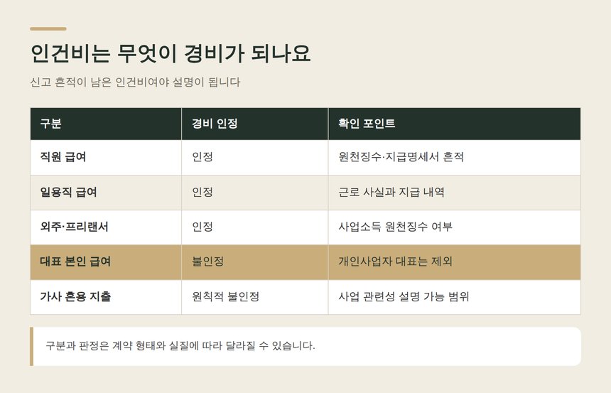 인건비가 경비로 인정되는 구분표