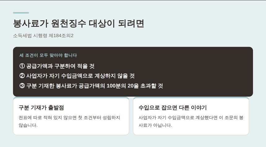 봉사료가 원천징수 대상이 되는 세 가지 조건