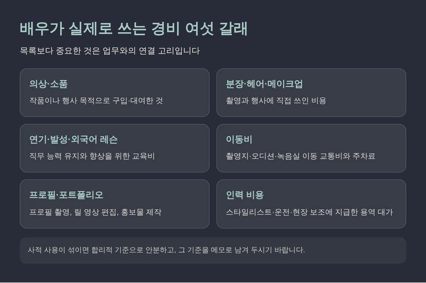 배우가 실제로 쓰는 경비 여섯 갈래