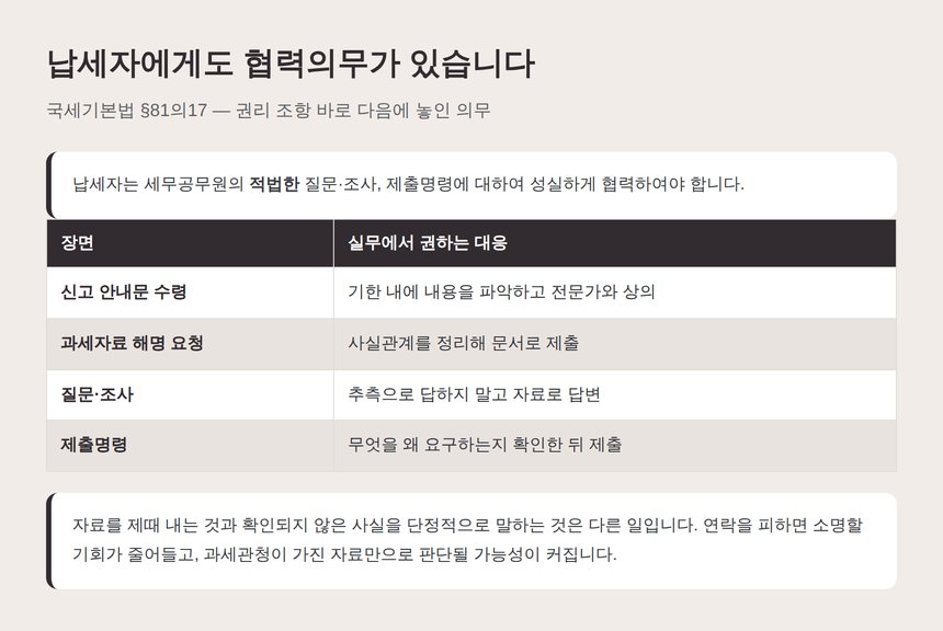 국세기본법 제81조의17 납세자의 협력의무와 실무 대응