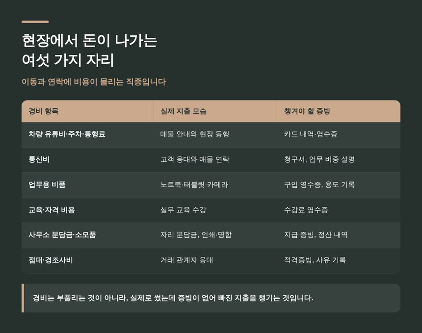 중개보조원 대표 경비 여섯 가지와 증빙 정리