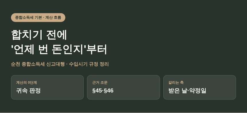 순천 종합소득세 신고대행 — 합치기 전에 '언제 번 돈인지'부터 정해집니다 (순천 종소세 신고대행)