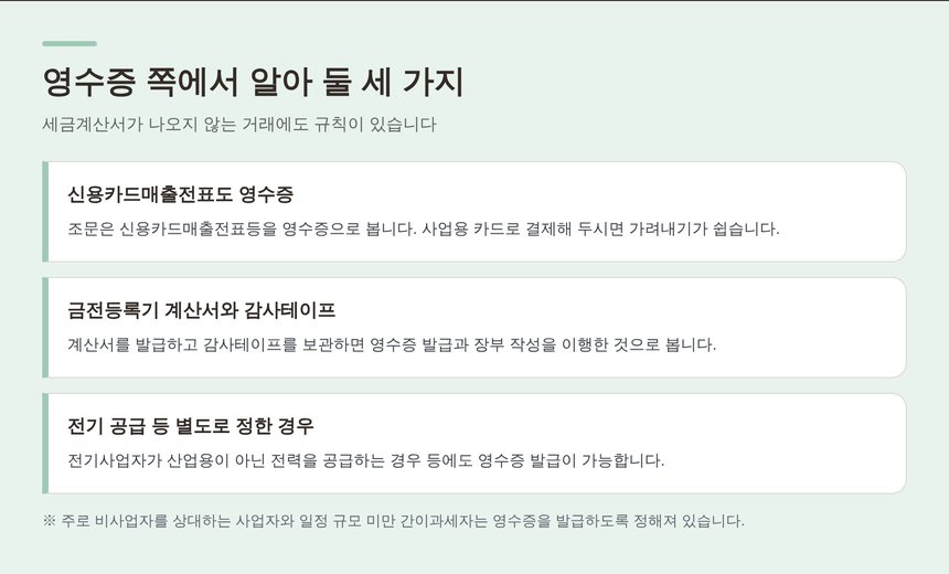 신용카드매출전표와 금전등록기 계산서 등 영수증 관련 세 가지
