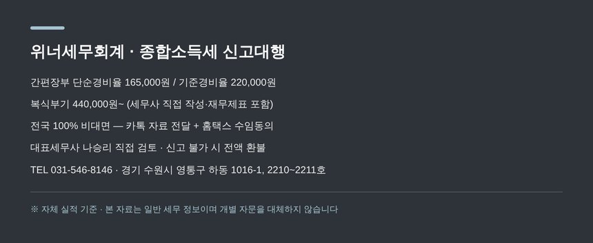 위너세무회계 종합소득세 신고대행 비용과 진행 방식