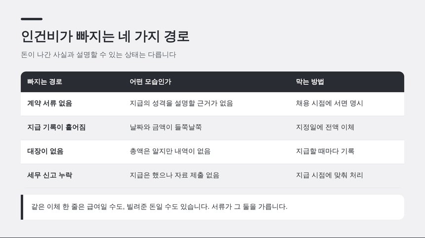 인건비가 빠지는 네 가지 경로와 막는 방법