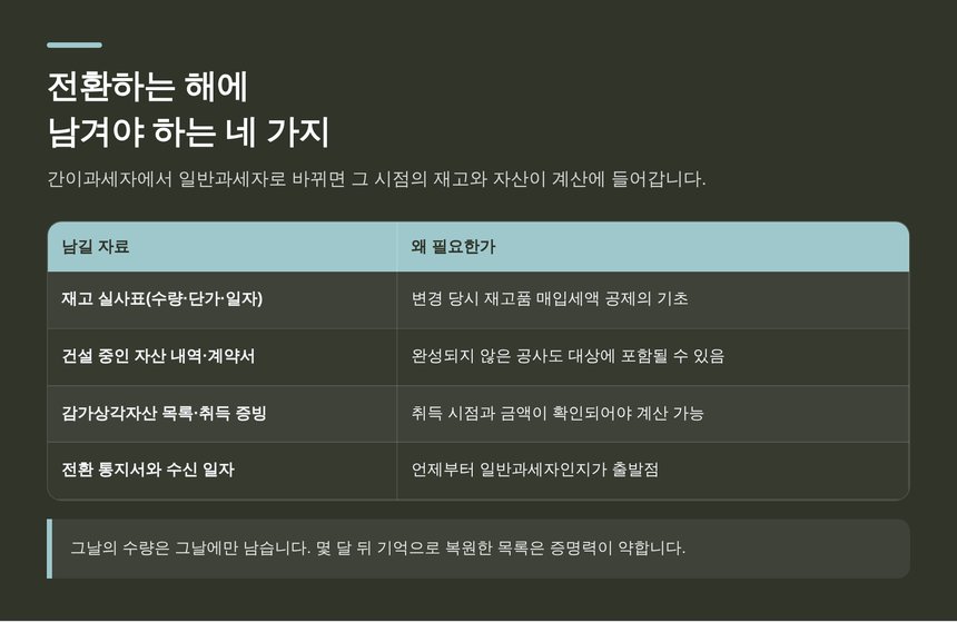 일반과세자로 전환하는 해에 남겨야 하는 자료 네 가지