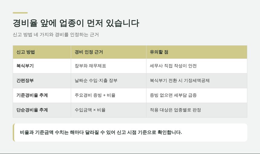 종합소득세 신고 방법 네 가지와 경비 인정 근거 비교표