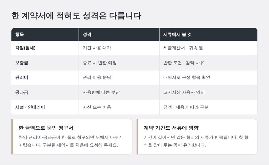 차임·보증금·관리비·공과금의 성격 구분표
