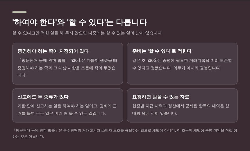 하여야 하는 일과 미리 해 둘 수 있는 일의 구분
