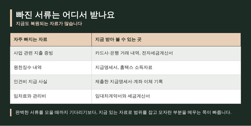 빠진 서류를 지금 받아 볼 수 있는 곳 정리