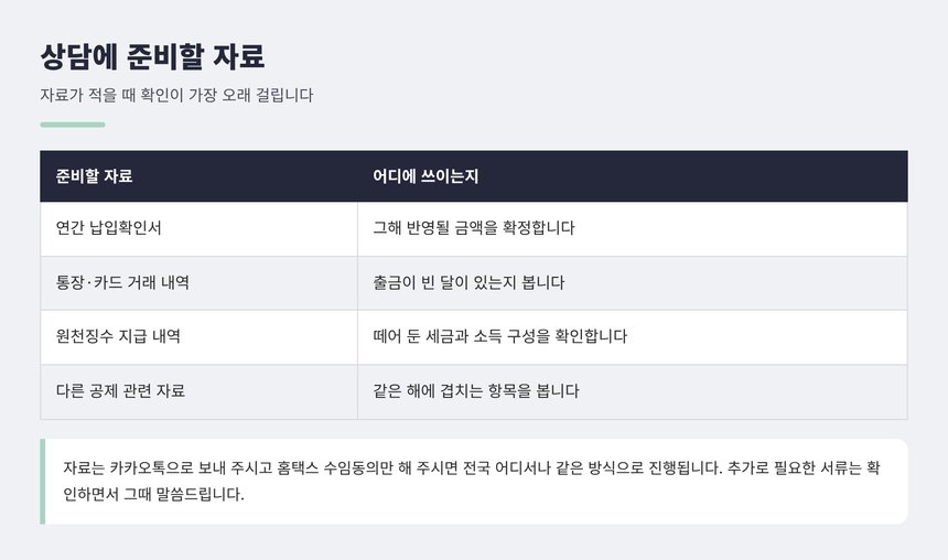 광진 종소세 세무사 상담에 준비할 자료 목록