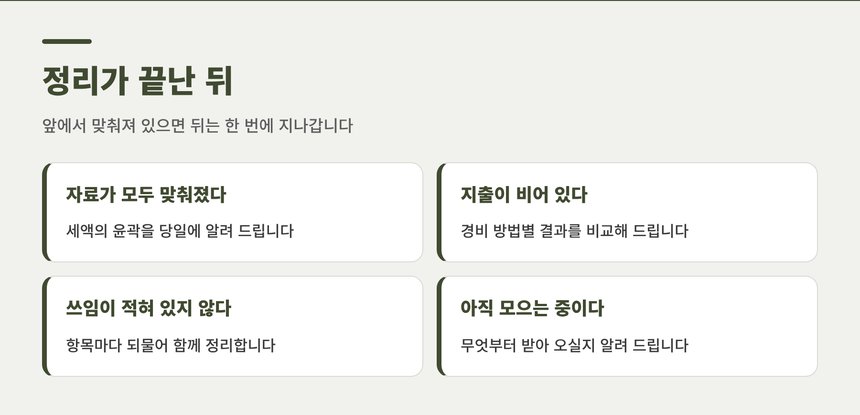 보내 주신 자료의 상태별로 바로 할 수 있는 일 정리