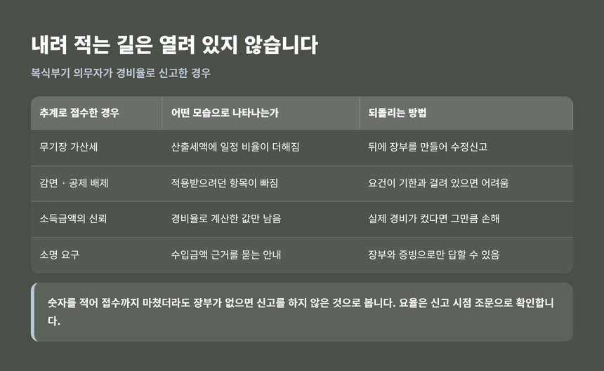 복식부기 의무자가 경비율로 신고했을 때 걸리는 무기장 가산세와 공제 배제