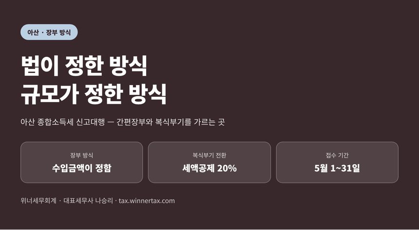 아산 종합소득세 신고대행 — 장부 방식이 정해지는 곳