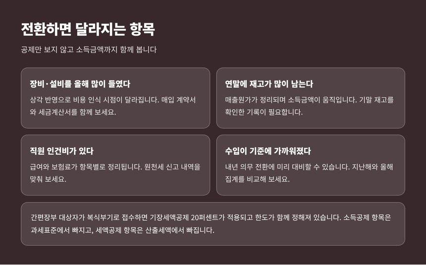 복식부기 전환 때 달라지는 항목