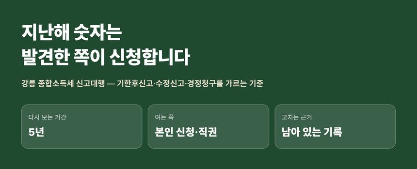 강릉 종합소득세 신고대행 — 지난해 숫자는 발견한 쪽이 신청해야 고쳐집니다