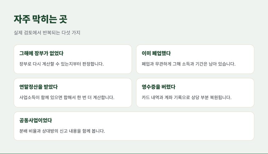 지난 해를 다시 접수할 때 자주 막히는 다섯 가지